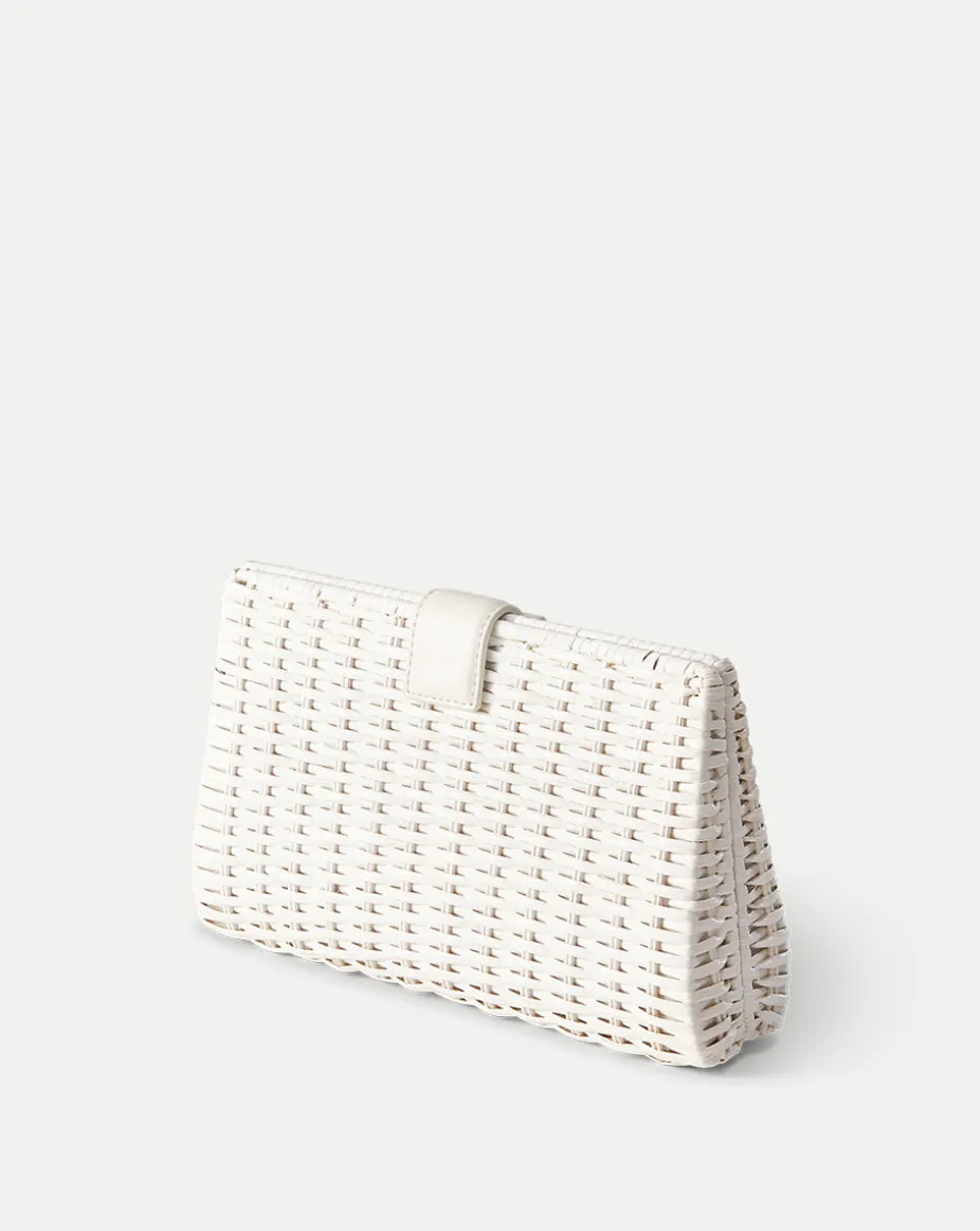 Crest Lock Basket Clutch in Off-White