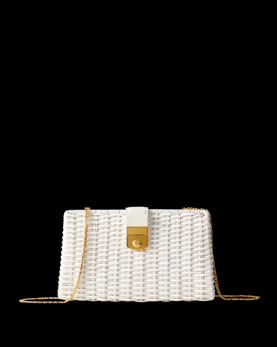Crest Lock Basket Clutch in Off-White