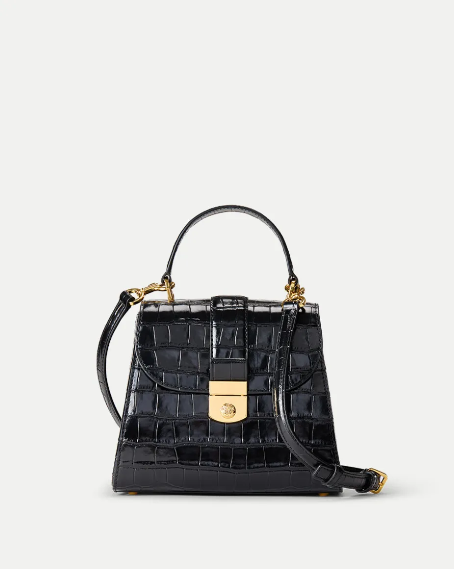 Crest Lock Croc-Embossed Top Handle Bag in Black