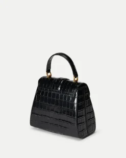 Crest Lock Croc-Embossed Top Handle Bag in Black