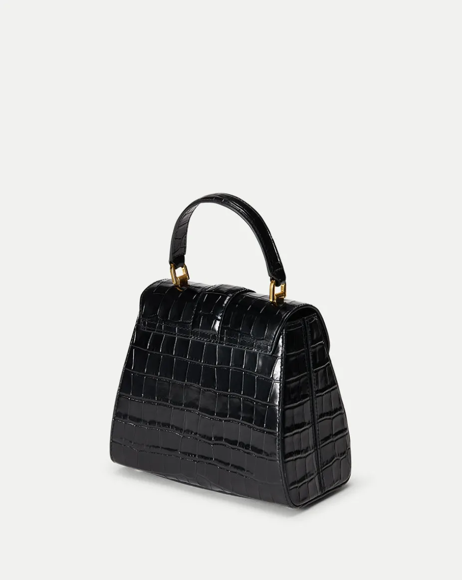 Crest Lock Croc-Embossed Top Handle Bag in Black