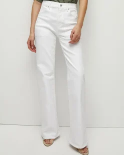 Crosbie Patch Pockets Slim Wide-Leg Jean in White