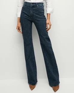 Crosbie Rhinestone Wide-Leg Jean in Indigo Rinse