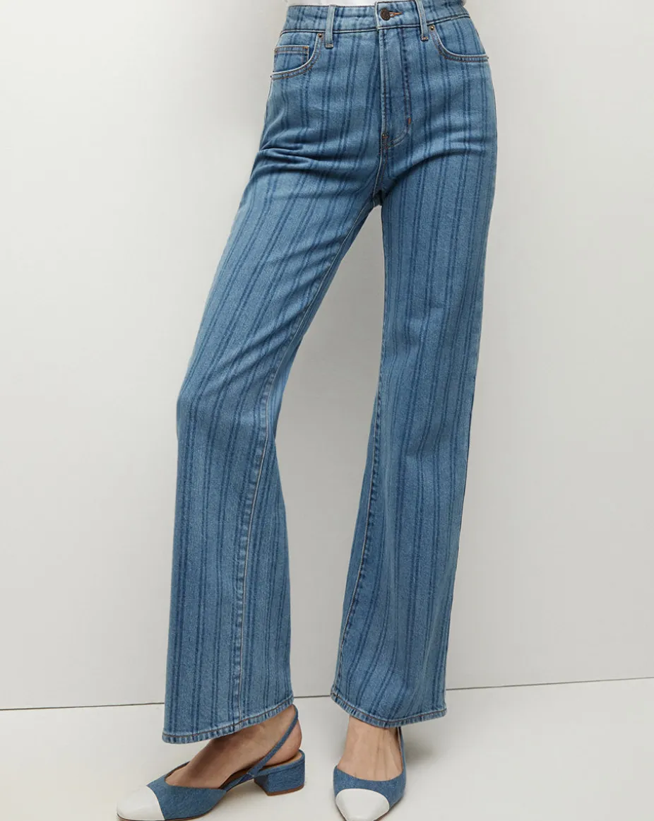 Crosbie Striped Loafer Length Wide-Leg Jean in Sapphire Stripe