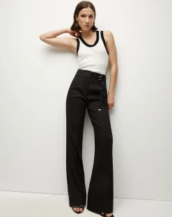Cruz Stretch-Linen Pants in Black