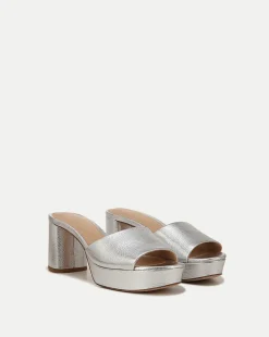 Dali Metallic Silver Leather Block Heel Sandal