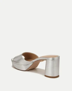 Dali Metallic Silver Leather Block Heel Sandal