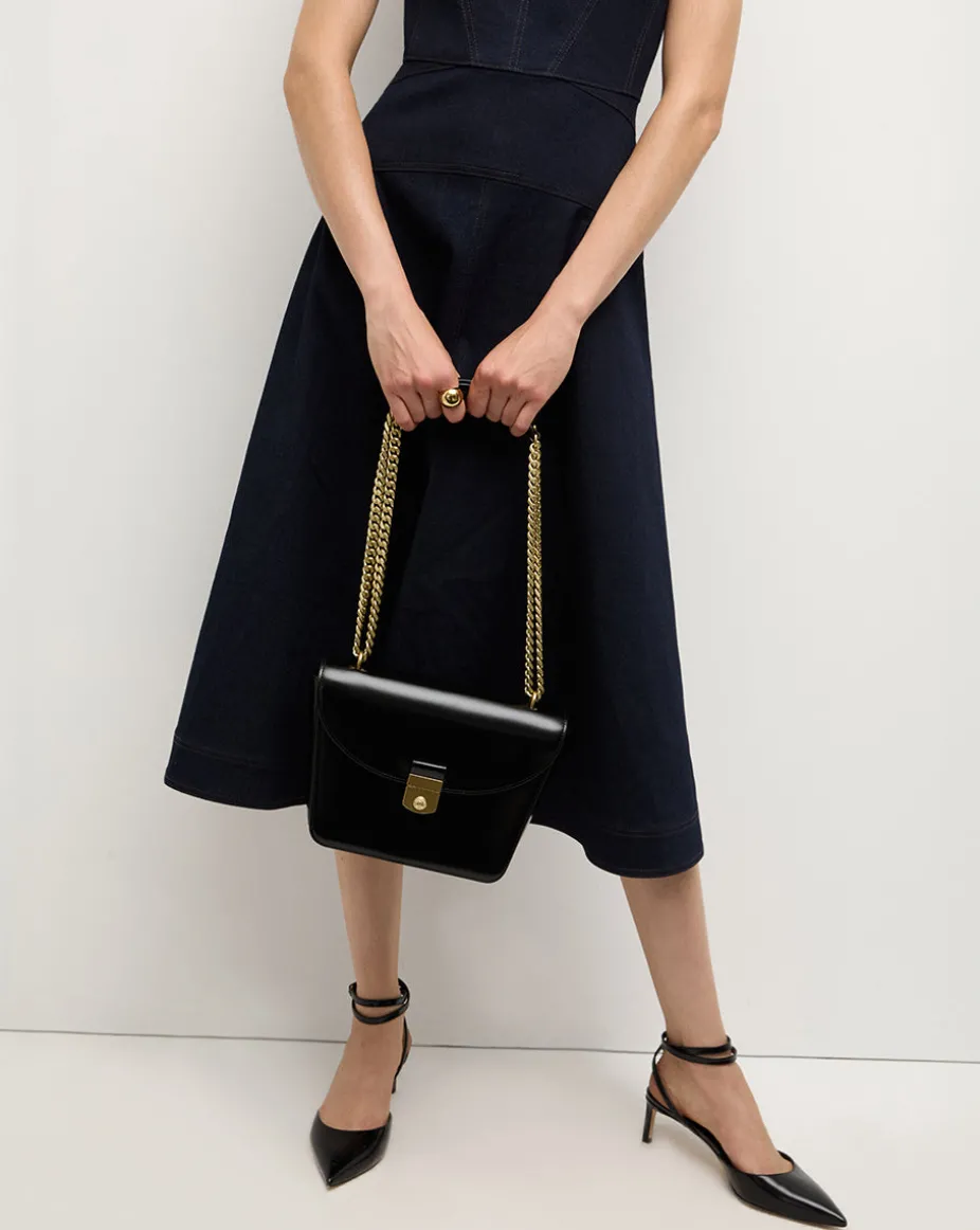 Double Link Flap Bag in Black