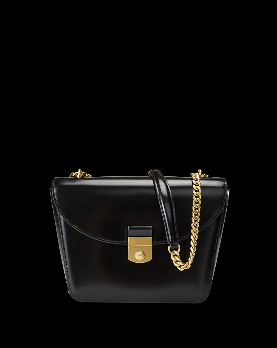 Double Link Flap Bag in Black