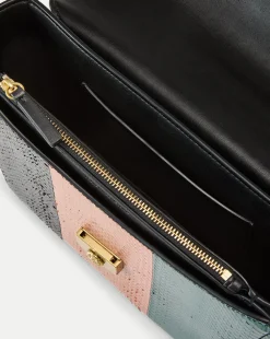 Double Link Patchwork Flap Bag in Cognac Multi