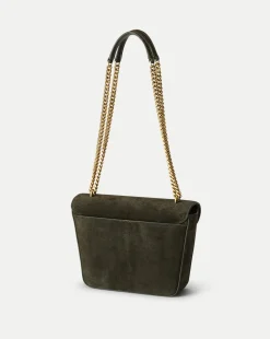 Double Link Suede Flap Bag in Pine