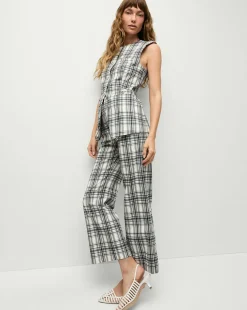 Dova Plaid Pant in Ivory/Navy