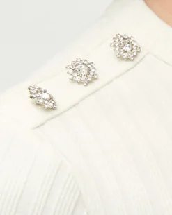 Draya Rhinestone Button Tee in White