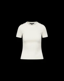 Draya Rhinestone Button Tee in White