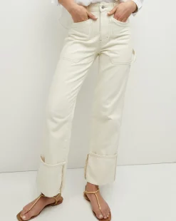 Dylan Cuffed Cargo Straight-Leg Jean in Ecru
