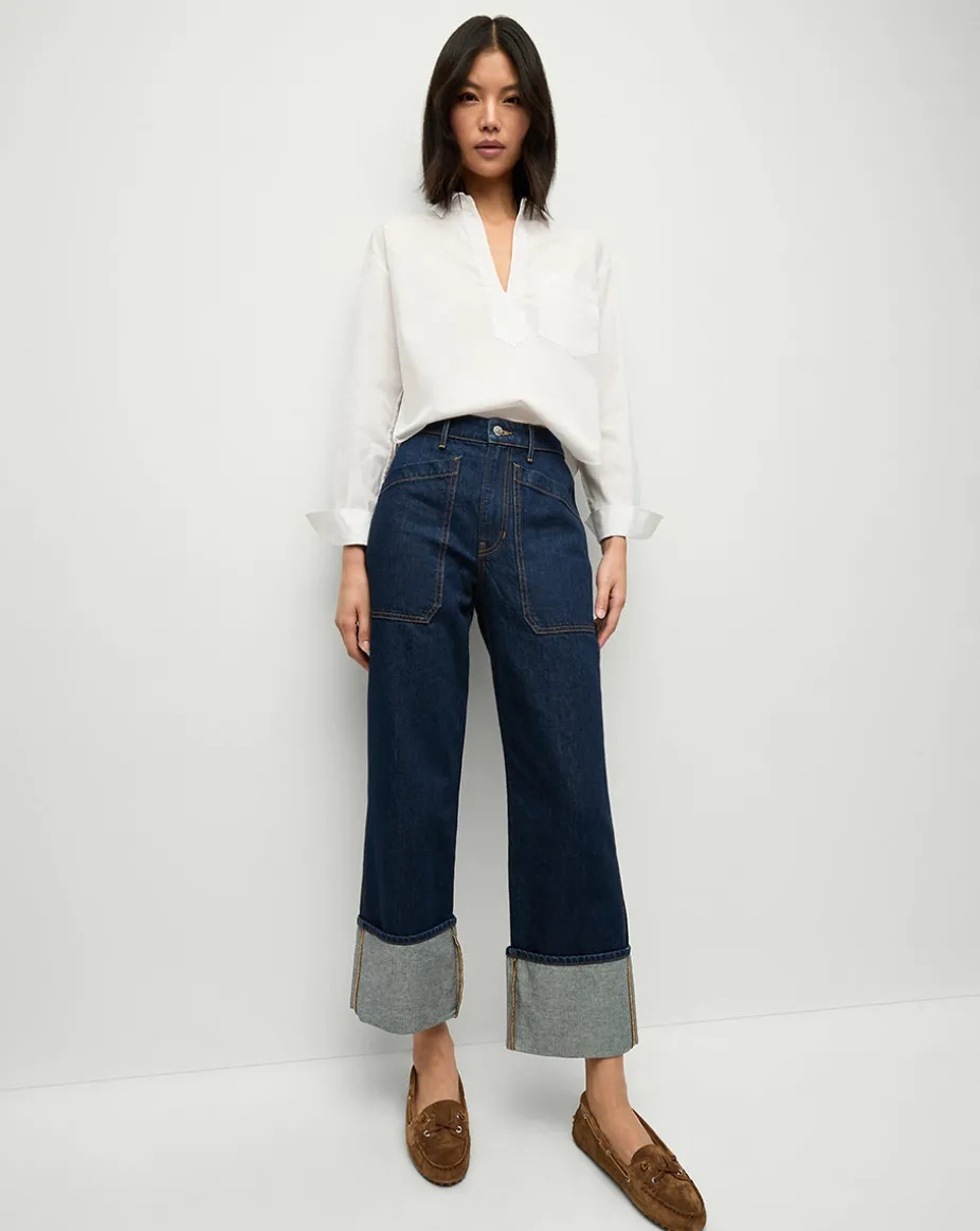 Dylan Cuffed Straight-Leg Jeans in Indigo Denim