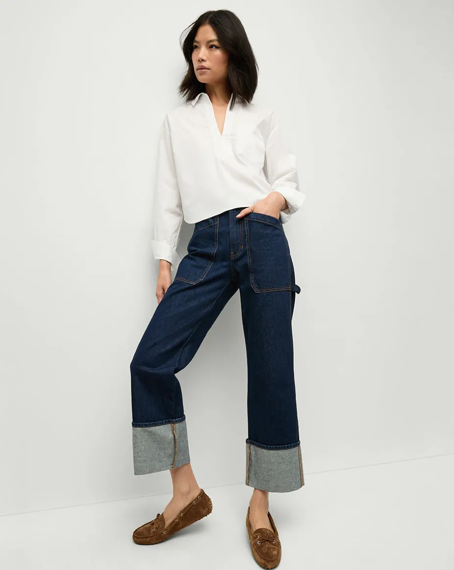 Dylan Cuffed Straight-Leg Jeans in Indigo Denim