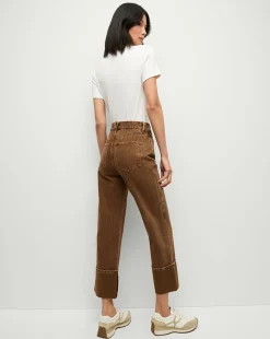 Dylan Cuffed Twill Straight-Leg Pants in Brown