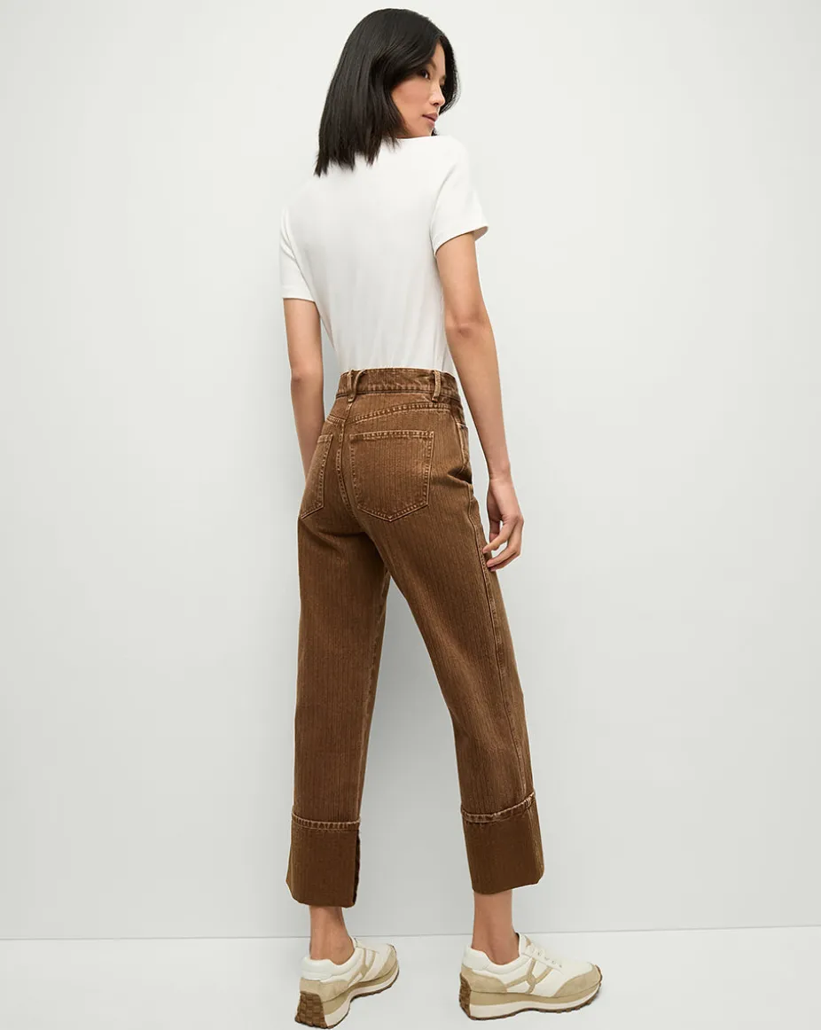 Dylan Cuffed Twill Straight-Leg Pants in Brown