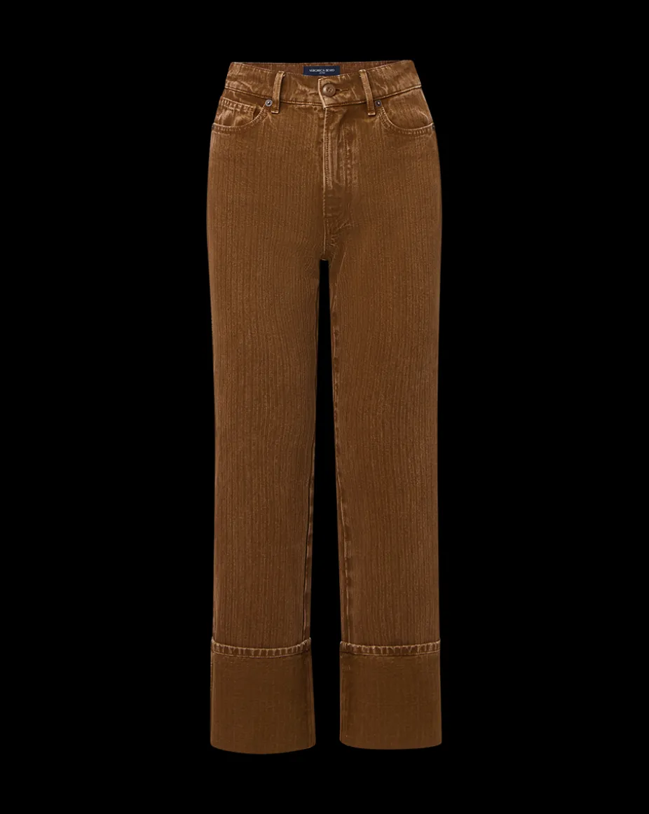 Dylan Cuffed Twill Straight-Leg Pants in Brown