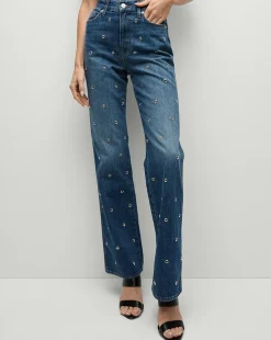 Dylan Grommet Straight-Leg Jeans in Blue Denim