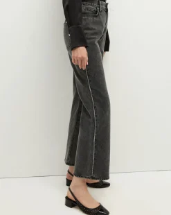 Dylan Rhinestone-Stripe Straight-Leg Jean in Washed Black