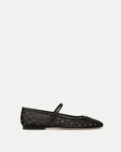 Ellie Crystal Mesh Flat in Black