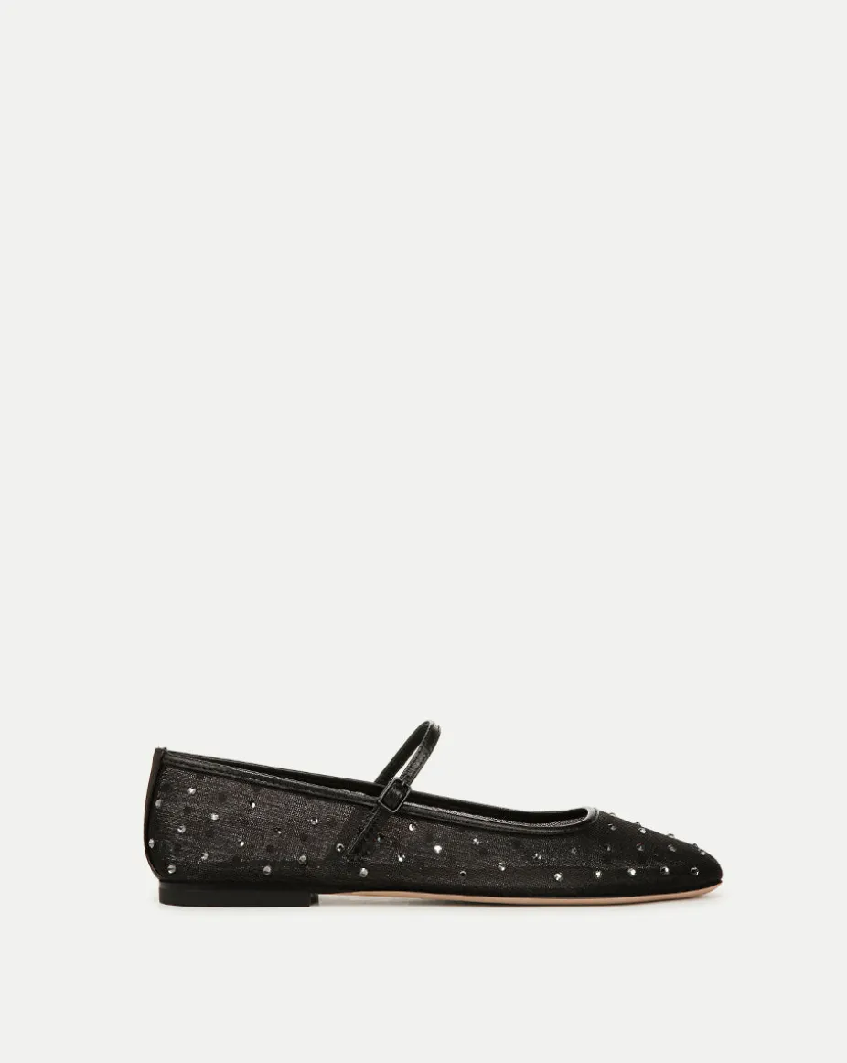 Ellie Crystal Mesh Flat in Black