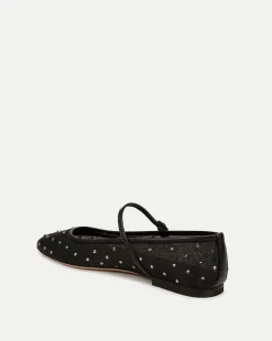 Ellie Crystal Mesh Flat in Black