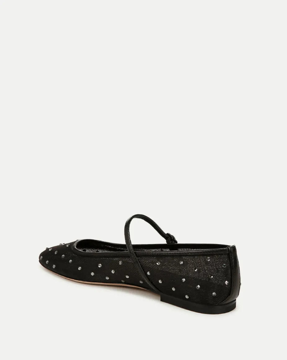 Ellie Crystal Mesh Flat in Black
