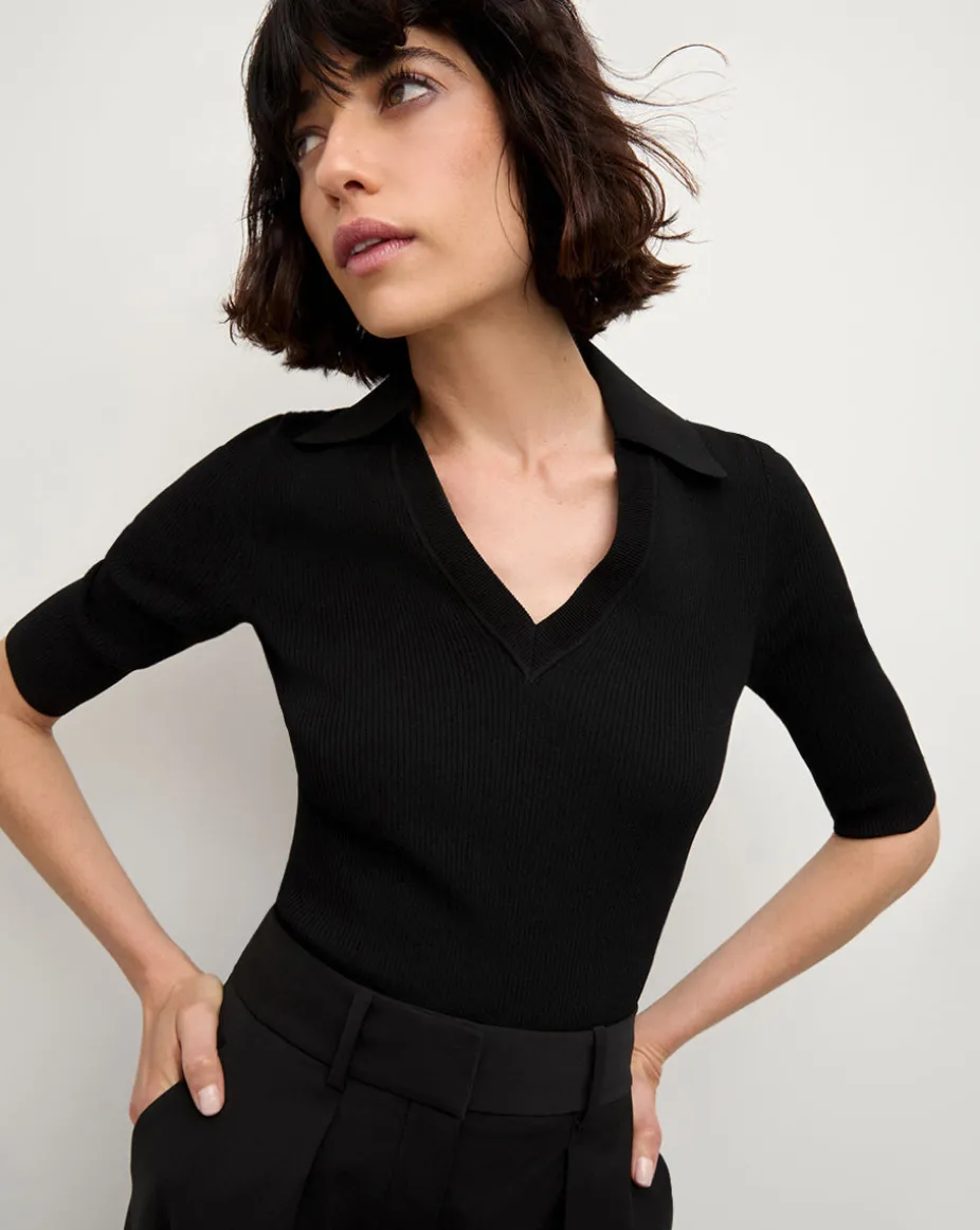 Emily Knit Polo Shirt in Black