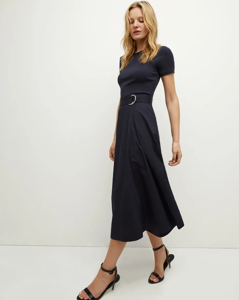 Facia Mixed-Media Dress in Navy