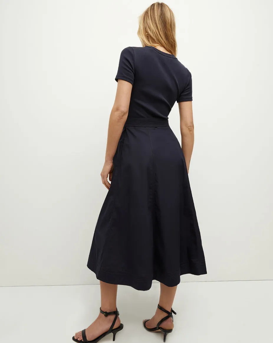 Facia Mixed-Media Dress in Navy