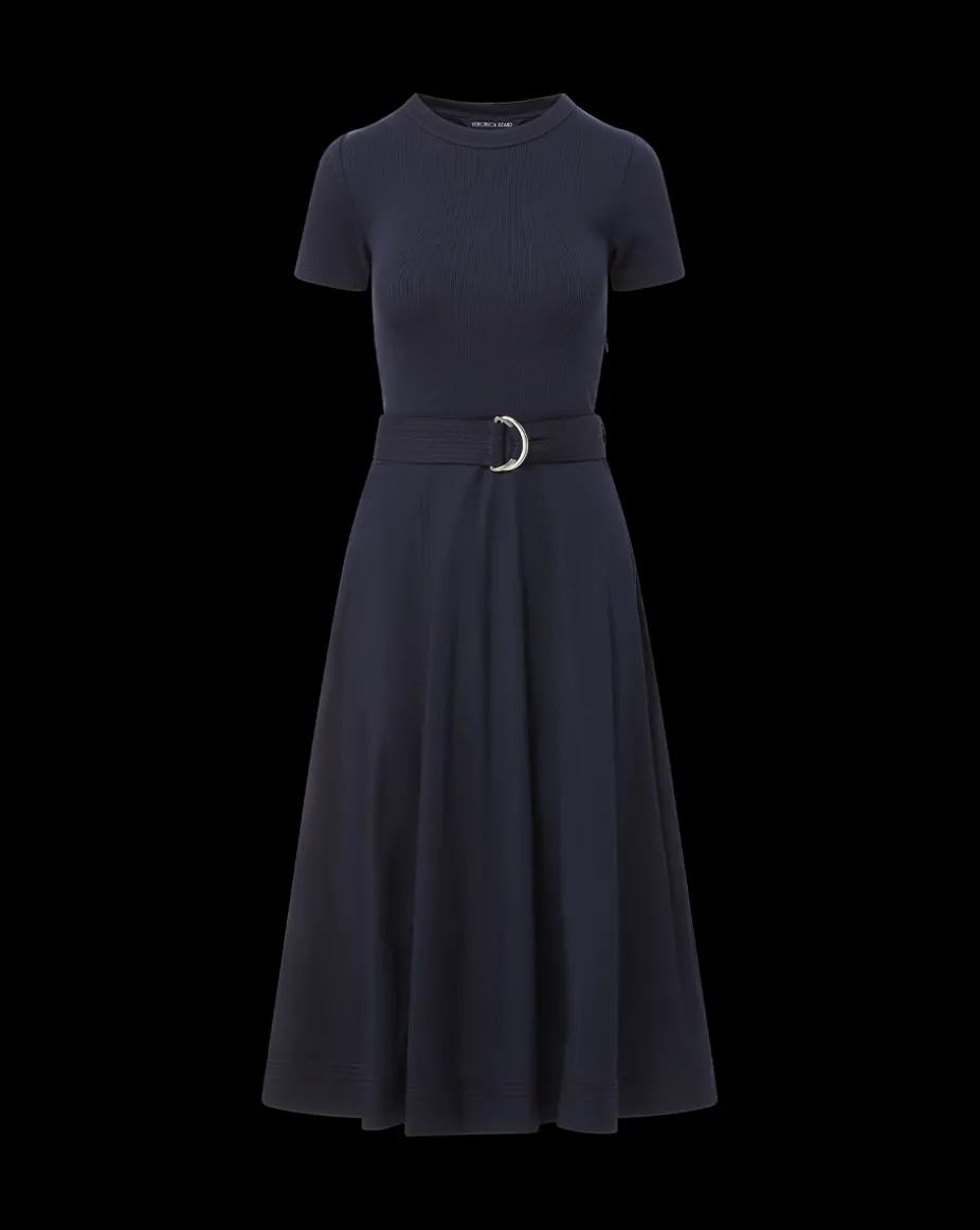 Facia Mixed-Media Dress in Navy