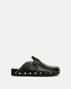 Fern Shearling Clog in Black Leather