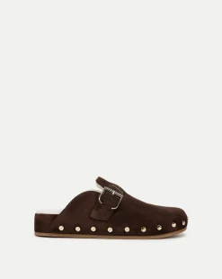 Fern Shearling Clog in Brown Suede
