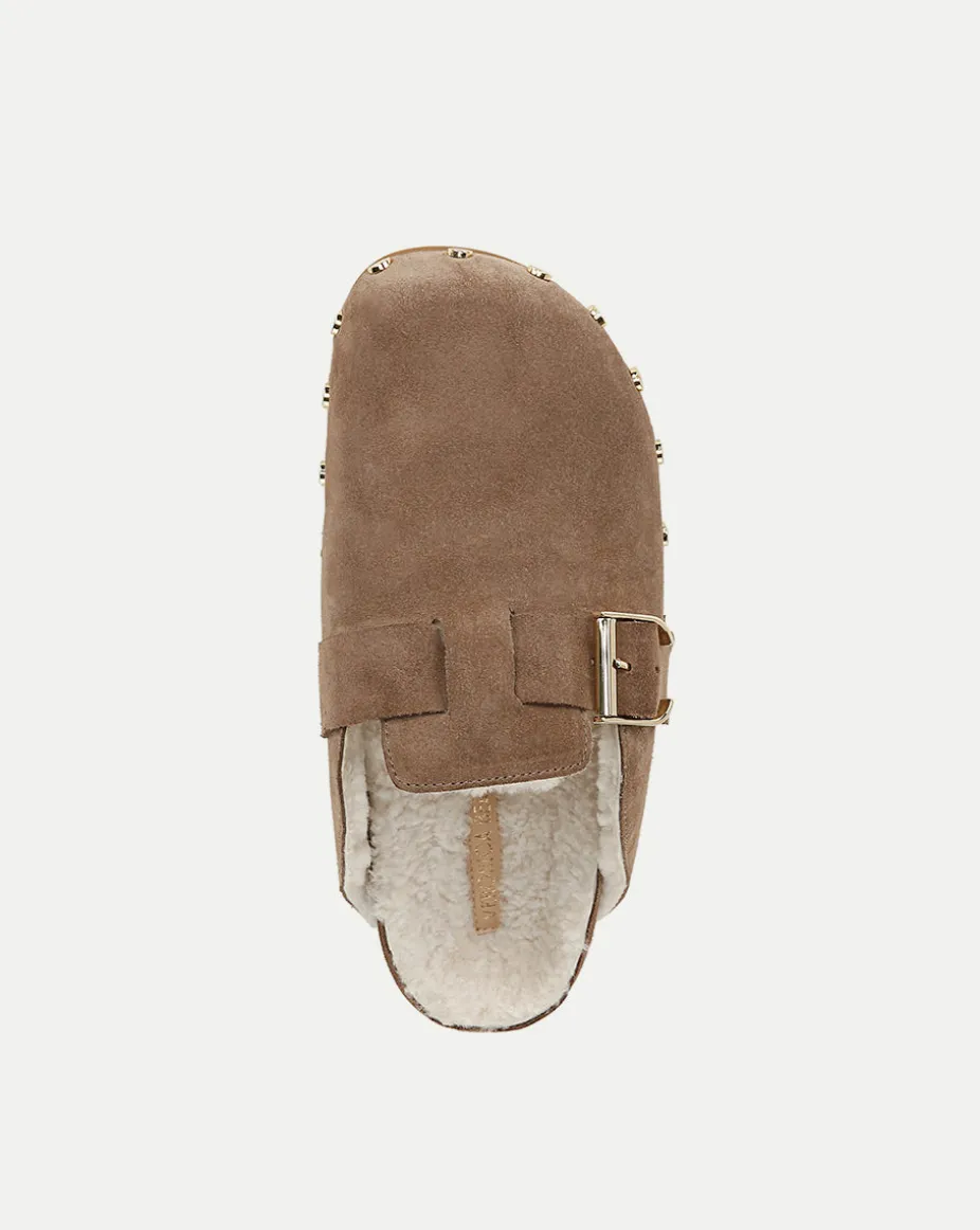 Fern Shearling Clog in Taupe Suede