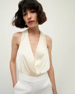 Fernanda Silk Bodysuit in Ivory x Poppy Delevingne