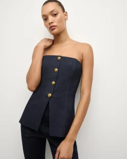 Forman Denim Bustier Top in Dark Wash