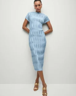 Gramercy Pleated Dress in Blue Sky