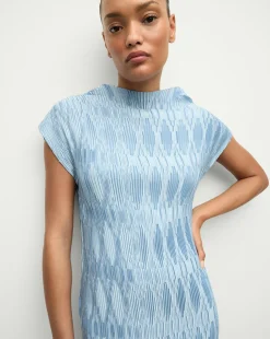 Gramercy Pleated Dress in Blue Sky