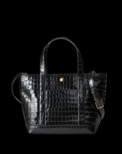 Grand Croc-Embossed Goody Bag in Black