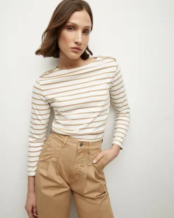 Hovey Striped Top in Off-White/Khaki