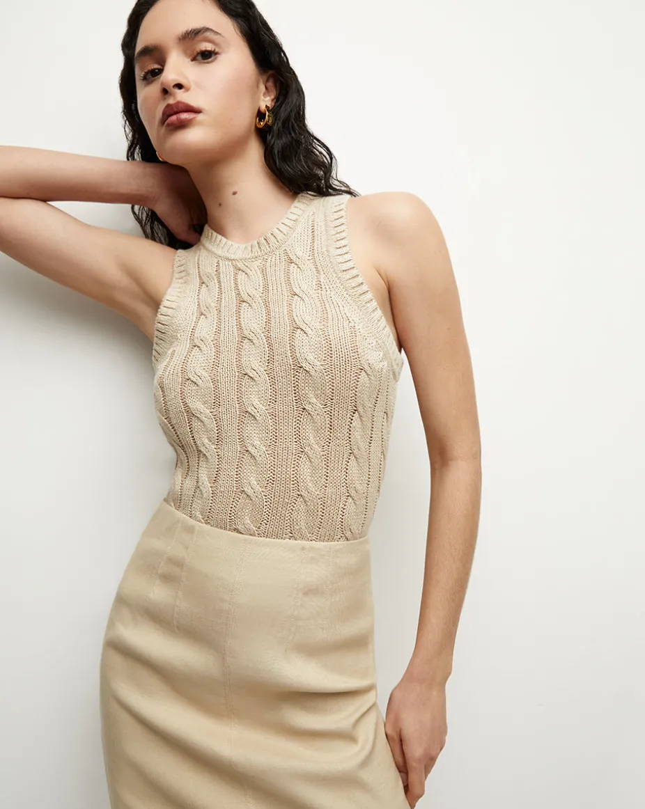 Jerrel Silk-Linen Tank in Stone Khaki