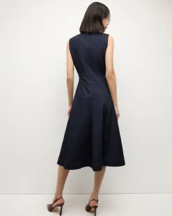 Karrigan Denim Midi Dress in Dark Wash