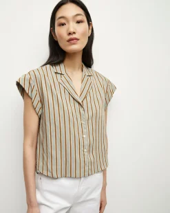 Kasa Pinstripe Button-Down Top