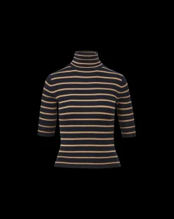 Katrina Merino Wool Striped Sweater in Navy & Khaki