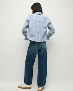 Khai Cropped Tunic Top in Blue/White Stripe