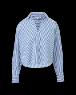 Khai Cropped Tunic Top in Blue/White Stripe