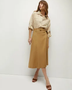 Khaki Linen A-Line Skirt